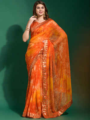 Sareemall Embellished Bollywood Chiffon Saree(Orange)