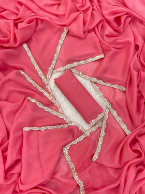 Elder Solid/Plain Bollywood Georgette Saree(Pink)