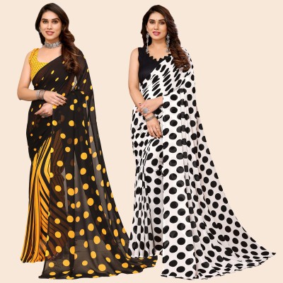 kashvi sarees Printed Daily Wear Georgette Saree(Pack of 2, Yellow, Black)