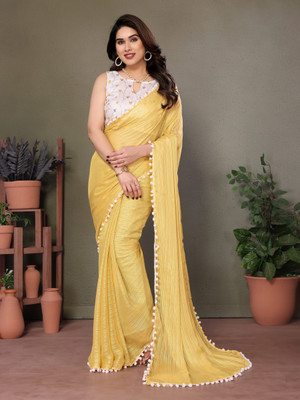 Panchvati NX Solid/Plain Bollywood Polyester Saree(Yellow)