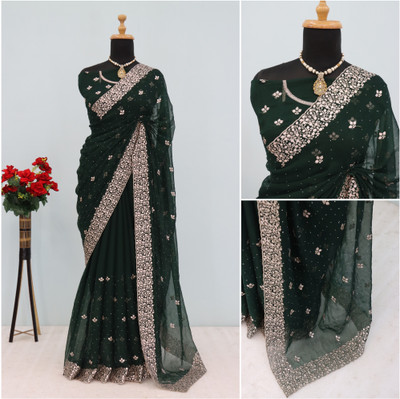 priyanka jayani Embroidered Bollywood Organza Saree(Green)