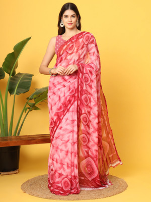 VIBHAGYAA Printed, Geometric Print Daily Wear Chiffon Saree(Red)