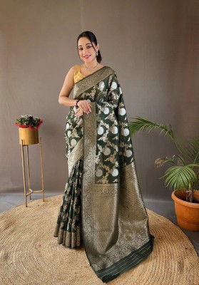 shopzoo trend Embellished, Woven Banarasi Cotton Silk Saree(Green)