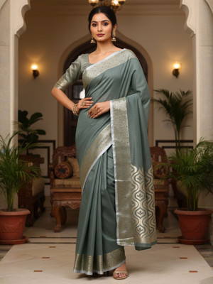 Anouk Rustic Woven Banarasi Linen Saree(Grey)