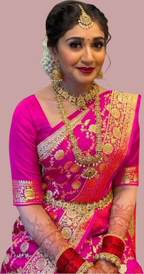 SOMVATI Woven, Self Design, Embellished Kanjivaram Art Silk, Jacquard Saree(Pink)