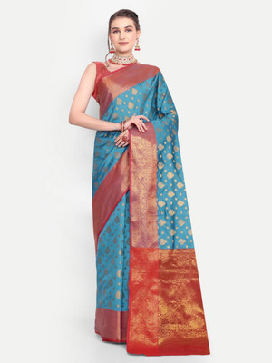 jayant creation Self Design, Woven Daily Wear Silk Blend, Jacquard Saree(Light Blue)