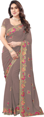 Radheradhey Embroidered Bollywood Georgette Saree(Brown)
