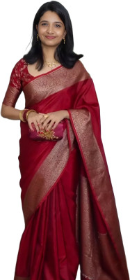 Akram Textiles Hub Woven Banarasi Cotton Silk, Art Silk Saree(Maroon)