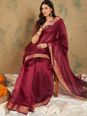 Divastri Woven Chanderi Organza Saree(Maroon)