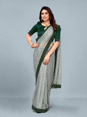 ISHA TRADE Self Design Bollywood Lycra Blend Saree(Green)