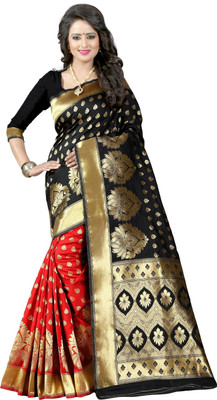 Shoppershopee Woven Banarasi Silk Blend Saree(Red)