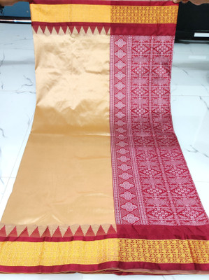 Ayan Creation Solid/Plain Sambalpuri Silk Blend Saree(Cream)