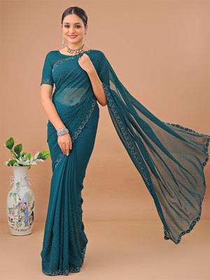 Leelavati Embellished Bollywood Chiffon Saree(Light Blue)
