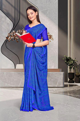 Feminista Printed, Solid/Plain Daily Wear Crepe Saree(Blue)
