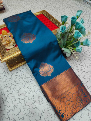 VASTUKALA Woven Kanjivaram Pure Silk, Art Silk Saree(Light Blue)