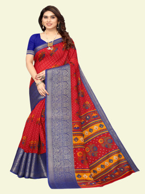Winza Designer Floral Print, Solid/Plain Banarasi Cotton Blend, Cotton Silk Saree(Red)