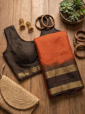 WINKLECART Woven Bollywood Georgette Saree(Orange, Black)