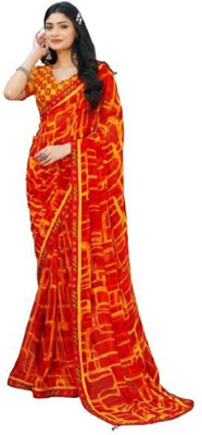 jalajdesigner Printed Bollywood Georgette Saree(Orange)