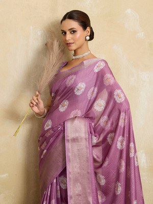 BFM Floral Print Bollywood Silk Blend Saree(Purple)