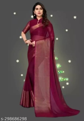 Amavii Solid/Plain Bollywood Chiffon Saree(Maroon)