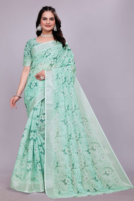 HIYAMI Digital Print Bollywood Cotton Linen Saree(Light Green)