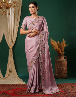 all about you Embroidered, Dyed Bollywood Satin Saree(Pink, Multicolor)