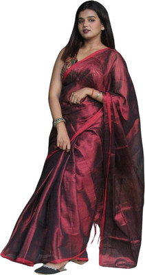 Shaw Creation Solid/Plain Handloom Handloom Tissue Saree(Red)