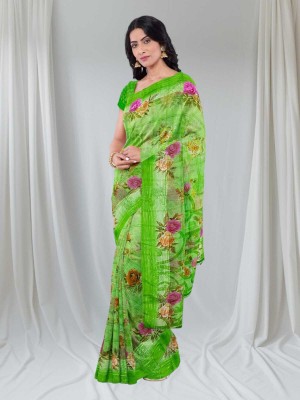 Classy Foriever Printed Daily Wear Cotton Blend Saree(Light Green)