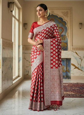 Tilfelle Woven, Temple Border Banarasi Satin Saree(Red)