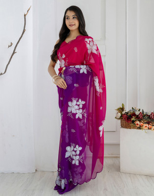 Satrani Embroidered, Embellished, Ombre Bollywood Georgette Saree(Pink, Purple)