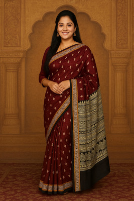 NISA silk creation Woven Sambalpuri Pure Cotton Saree(Maroon)