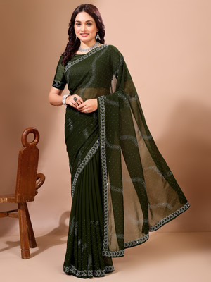Divastri Self Design Bollywood Georgette Saree(Dark Green)