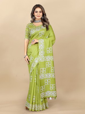 Divastri Printed Bollywood Cotton Blend Saree(Green)