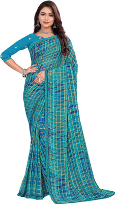 Ridham Sarees Geometric Print Bollywood Georgette Saree(Light Blue)