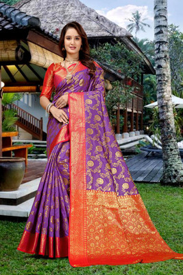 jayant creation Printed Banarasi Silk Blend, Jacquard Saree(Purple)