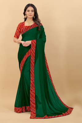 AKFABRICS Printed Daily Wear Lycra Blend Saree(Green)