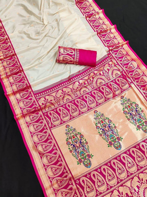 Crystalwaves Embellished, Solid/Plain Banarasi Art Silk, Jacquard Saree(Pink)