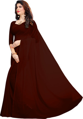 RK Fashions Solid/Plain Bollywood Georgette Saree(Brown)