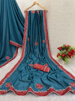 EthnicAura Printed Bollywood Silk Blend Saree(Dark Blue)