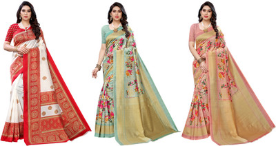 ANIRAV Woven Bollywood Art Silk Saree(Pack of 3, Red, Light Green, Pink)