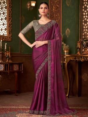 Tasrika Embellished Bollywood Chiffon Saree(Magenta)