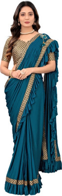 KRIRA ENTERPRISE Self Design Bollywood Lycra Blend Saree(Dark Blue)