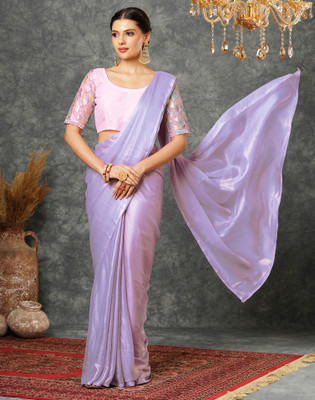 Divastri Embellished, Solid/Plain Bollywood Georgette Saree(Purple)