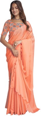 KV Fashion Solid/Plain Bollywood Chiffon Saree(Orange)