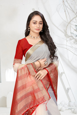 Aarunika SST Solid/Plain Bollywood Organza Saree(White)