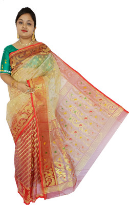 Mayabi Woven Jamdani Cotton Silk Saree(White)