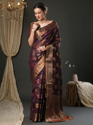 Tasrika Self Design Banarasi Organza Saree(Purple)