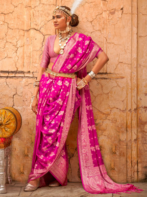 Tasrika Woven Banarasi Georgette Saree(Pink)