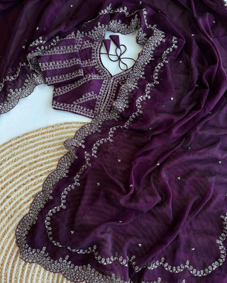RUPAL CREATION Embellished Handloom Silk Blend Saree(Purple)