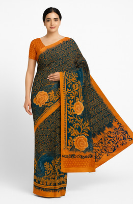Adnika Floral Print Daily Wear Georgette Saree(Black)
